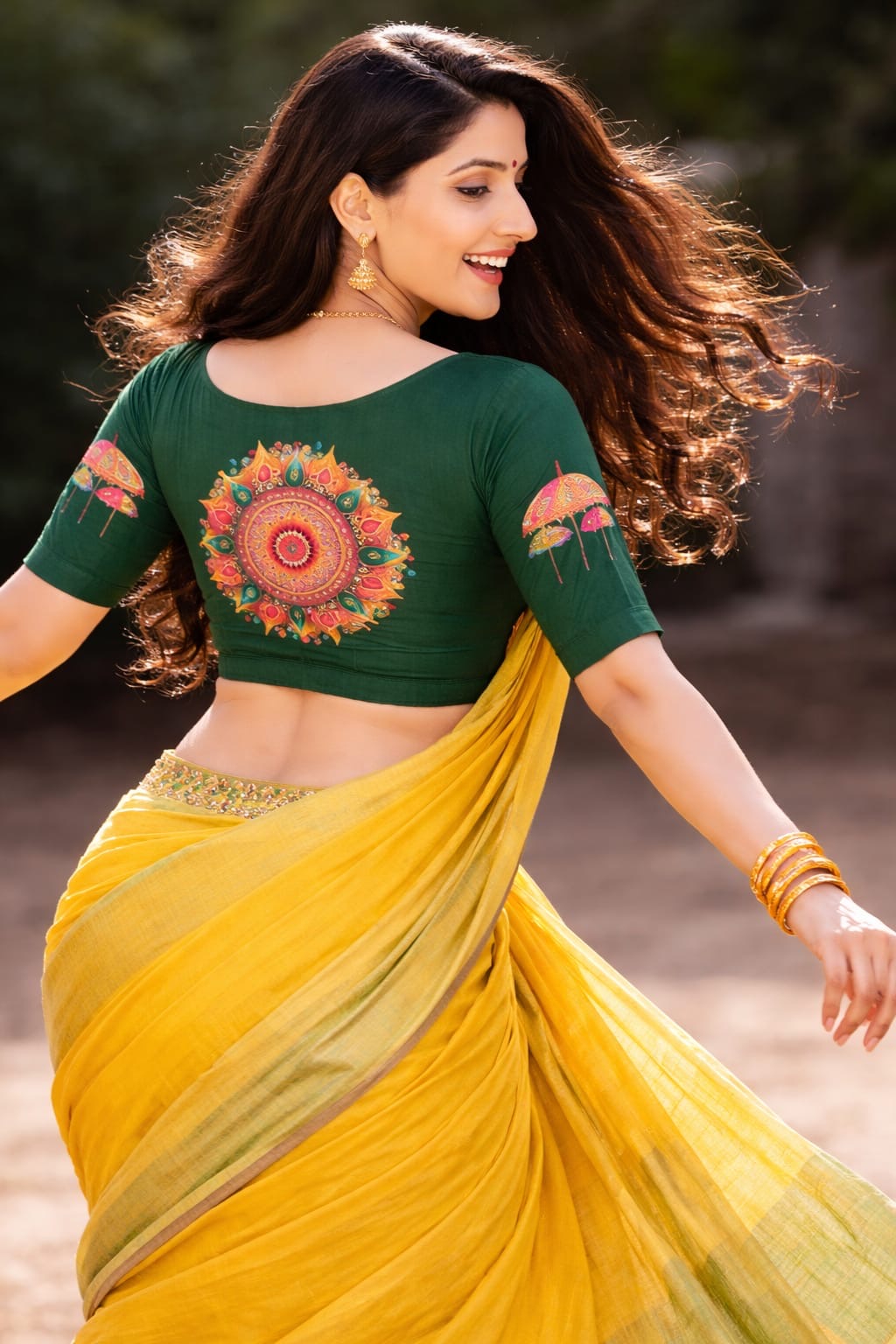 Bottle Green Designer Blouse